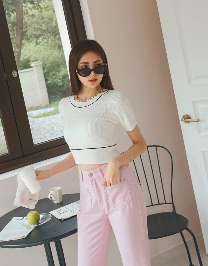 Simple Plain Textured Knit Top