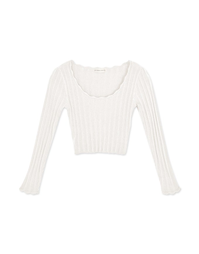 Wavy Edge Long Sleeve Knit Top