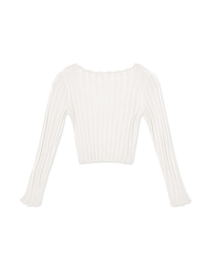 Wavy Edge Long Sleeve Knit Top