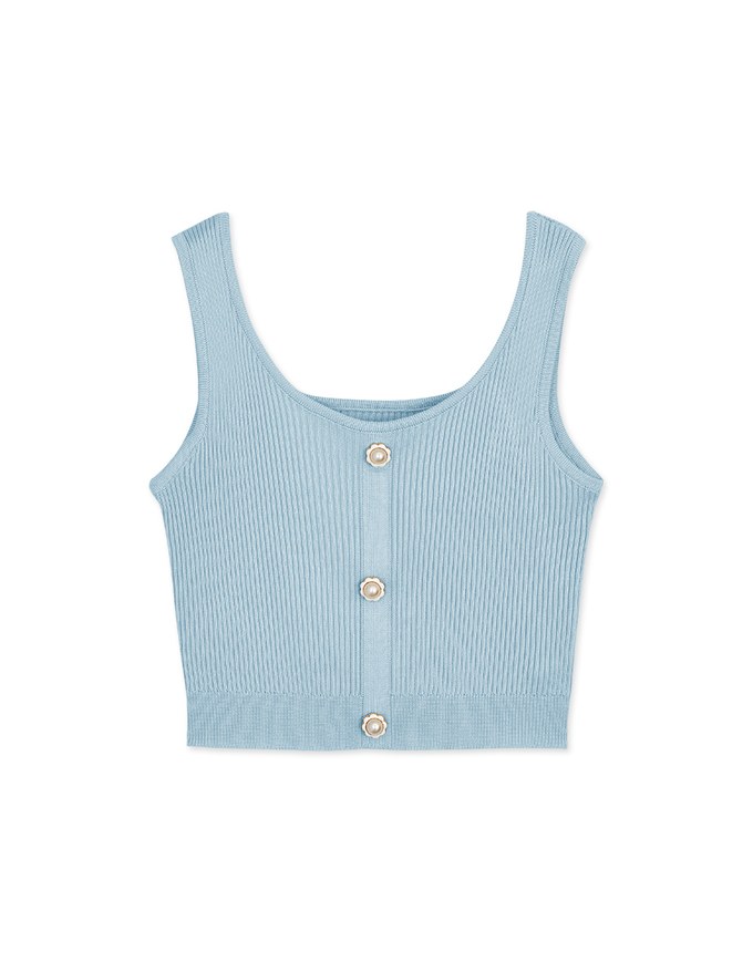 Pearl Button Knit Crop Tank Top