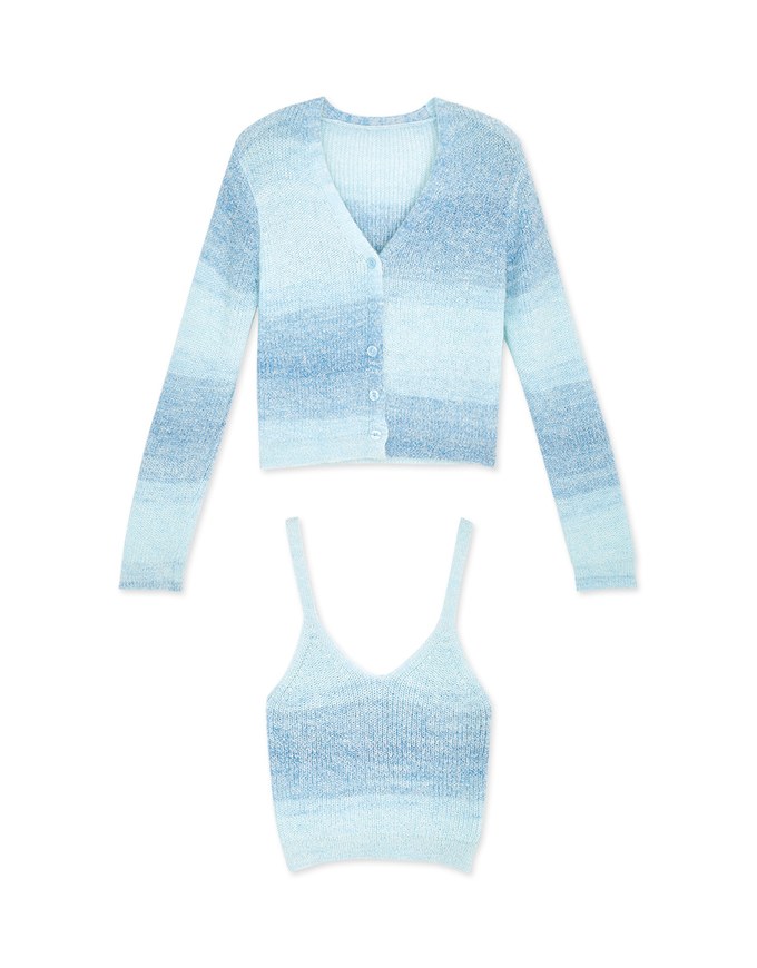 Ombré Buttoned Two Piece Knit Top