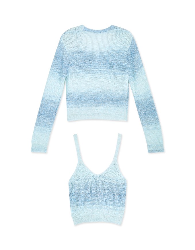 Ombré Buttoned Two Piece Knit Top
