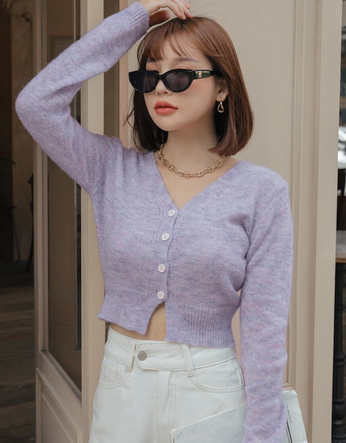 V Neck Buttoned Pastel Knit Top