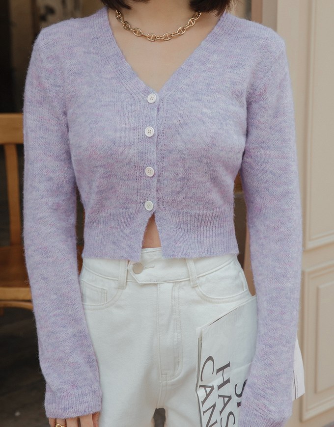 V Neck Buttoned Pastel Knit Top