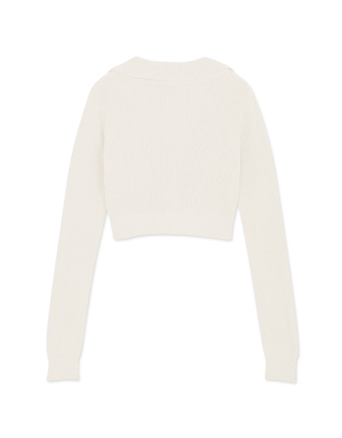 Buttoned Lapel Knit Crop Top