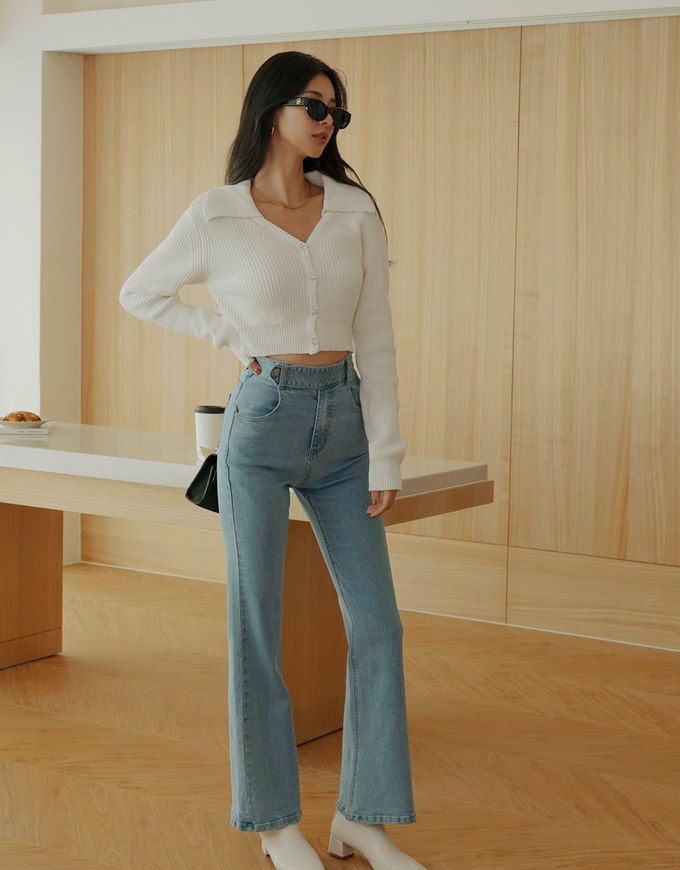 Buttoned Lapel Knit Crop Top