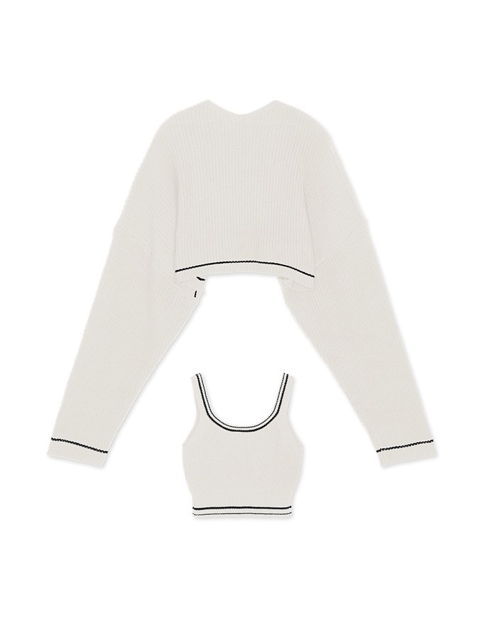 Colour Contrast Edge Two Piece Knit Top