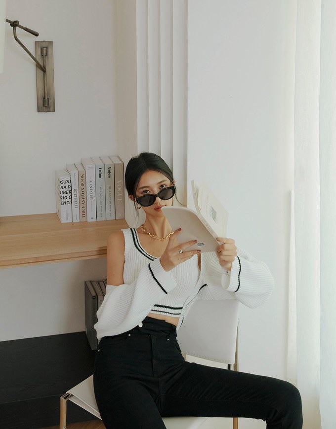 Colour Contrast Edge Two Piece Knit Top