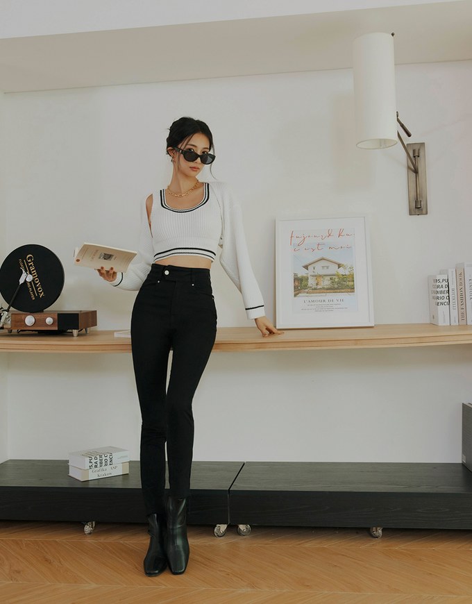 Colour Contrast Edge Two Piece Knit Top