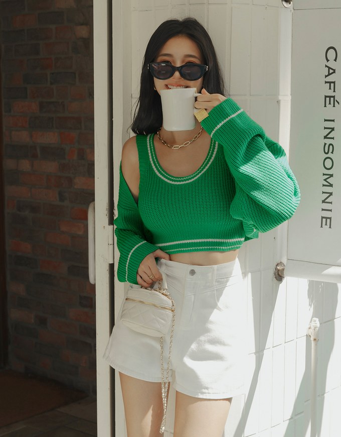 Colour Contrast Edge Two Piece Knit Top