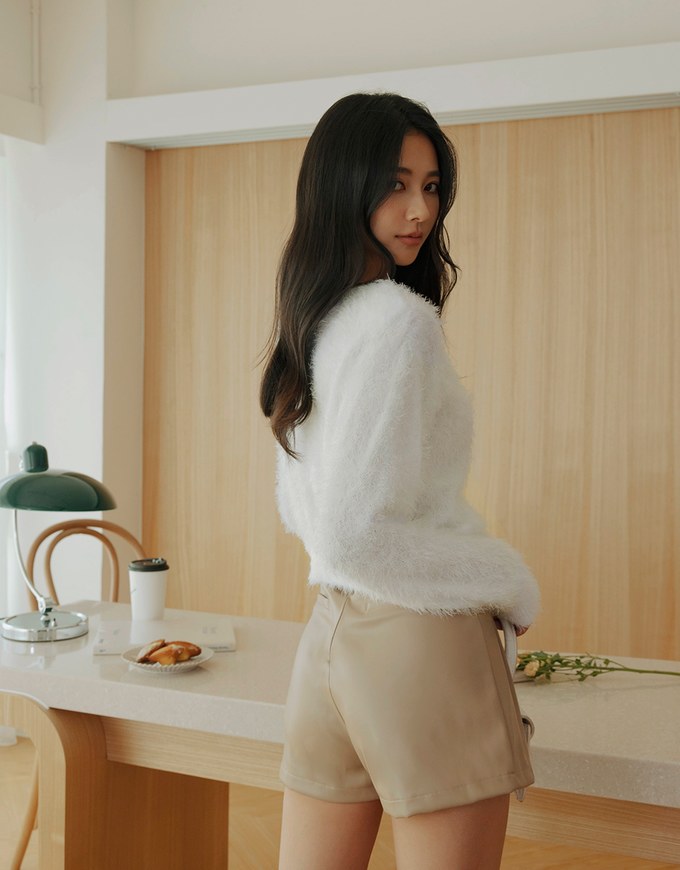V Neck Gold Button Shoulder Padded Sweater