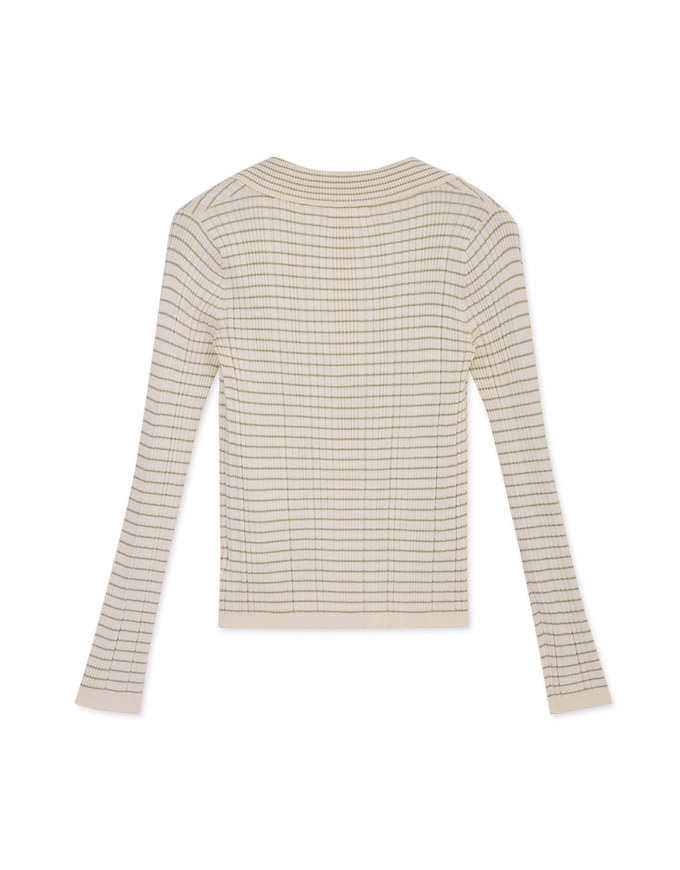 Lapel Collar Striped Button Down Crop Knit Top