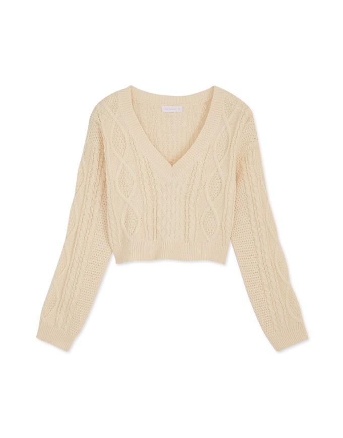Twisted V Neck Knit Sweater