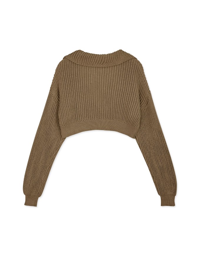 Textured Chunky Crochet Lapel Crop Top