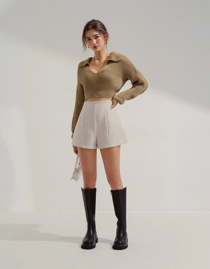 Textured Chunky Crochet Lapel Crop Top