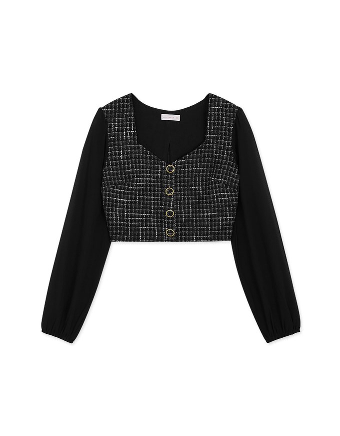 Chic Round Button Long-Sleeved Top
