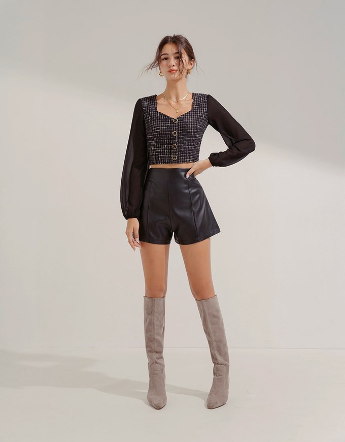 Chic Round Button Long-Sleeved Top