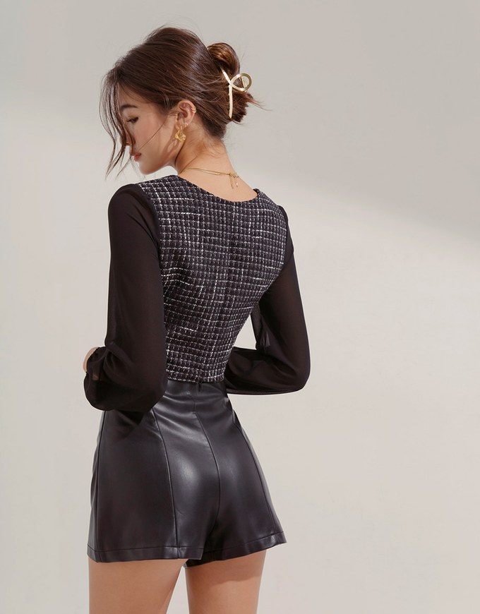 Chic Round Button Long-Sleeved Top