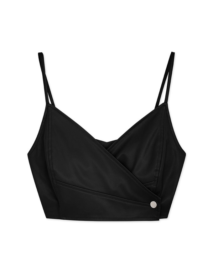 V Neck Overlapped Faux Leather Tank Top