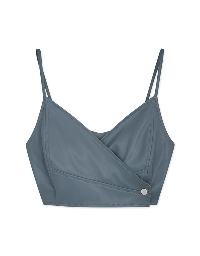 V Neck Overlapped Faux Leather Tank Top