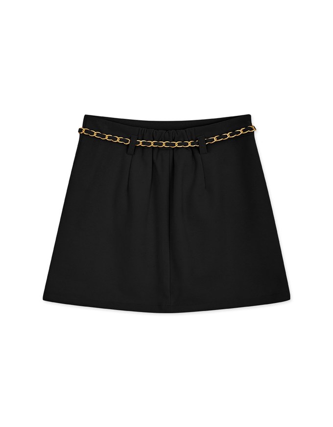 Tweed Gold Chain A-Line Skirt (With Belt)