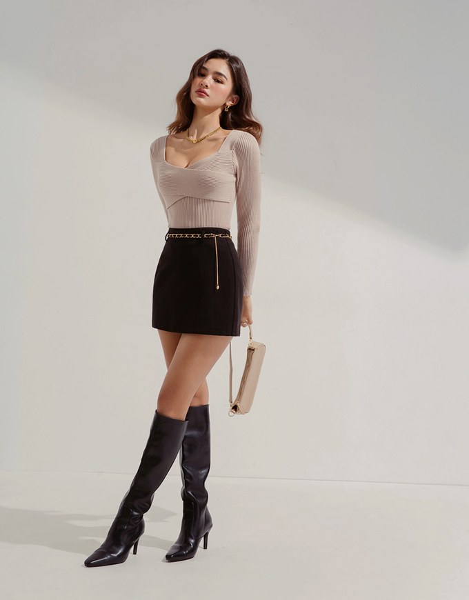 Tweed Gold Chain A-Line Skirt (With Belt)