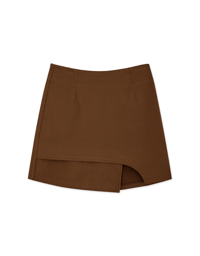 Overlapping Curved Slit Tweed Skirt