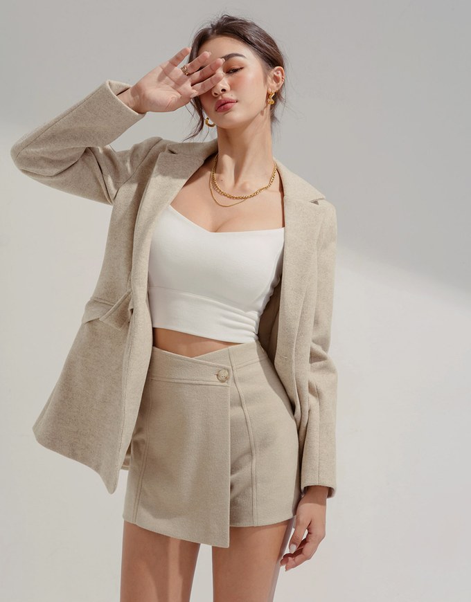 Plain Cotton One-Piece Drawstring Skorts