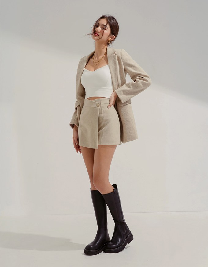 Plain Cotton One-Piece Drawstring Skorts