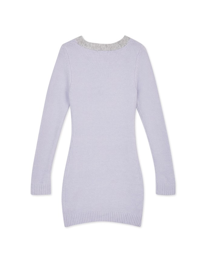 V-Neck Buttoned Knit Min Dress