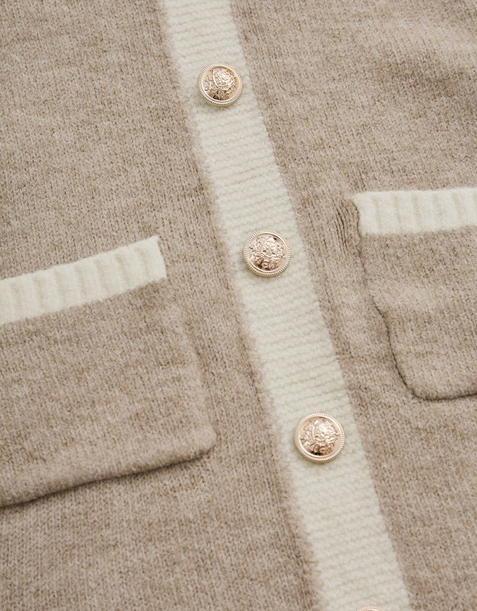 V-Neck Buttoned Knit Min Dress