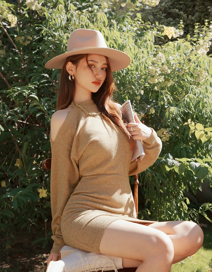 Cut Shoulders Long Sleeve Mini Dress