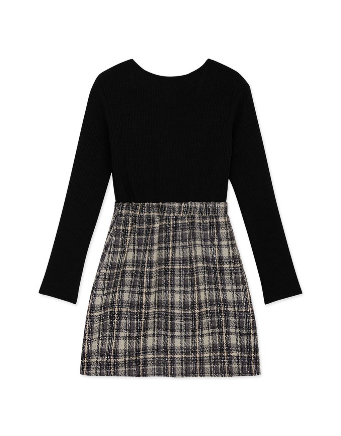Chic Weave Pattern Patchwork Button Knit Mini Dress