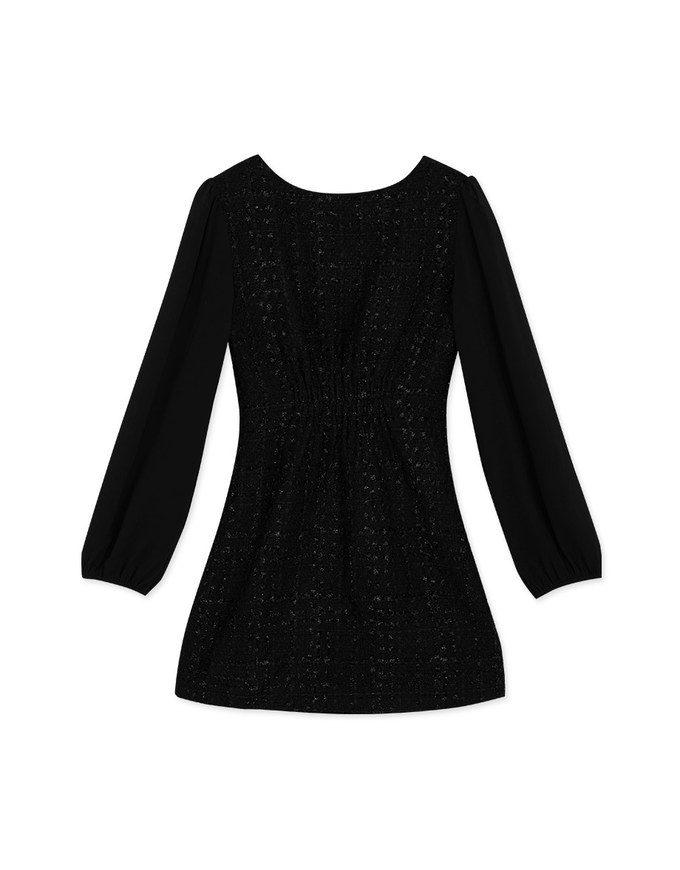 Puffed Sleeve Tweed Mini Dress