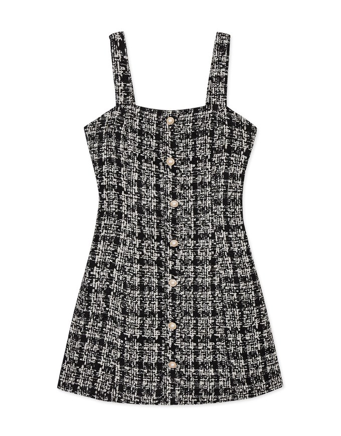 Chic Weave Pattern Beaded Button Vest Mini Dress