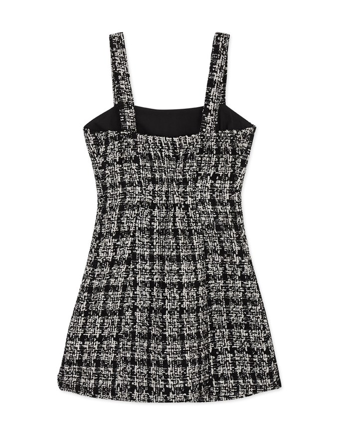 Chic Weave Pattern Beaded Button Vest Mini Dress