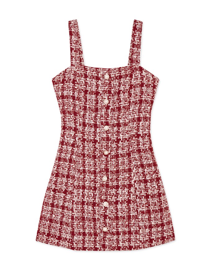 Chic Weave Pattern Beaded Button Vest Mini Dress