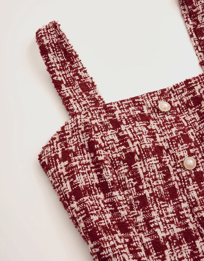 Chic Weave Pattern Beaded Button Vest Mini Dress