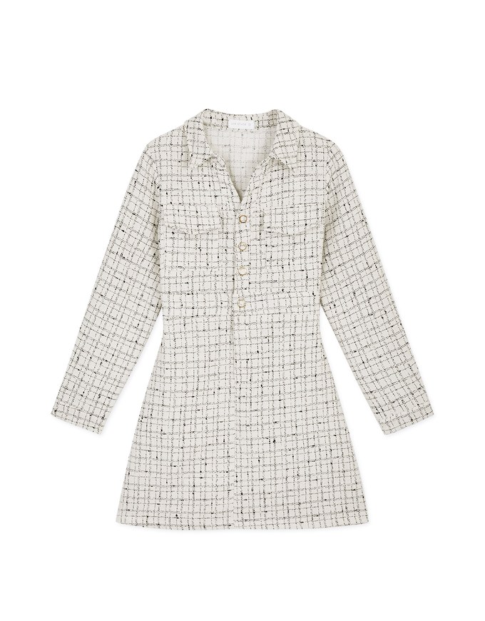 Petite Check Pattern Button-Down Shirt Mini Dress