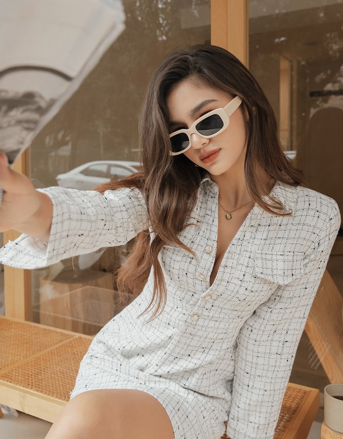 Petite Check Pattern Button-Down Shirt Mini Dress