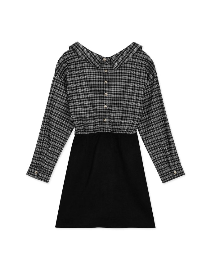 Plaid Strapless Button-Down Suede Mini Dress