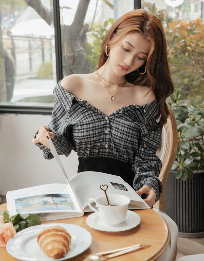 Plaid Strapless Button-Down Suede Mini Dress