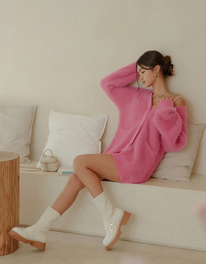 Fluffy Faux Fur Oversized Knit Jacket Cardigan