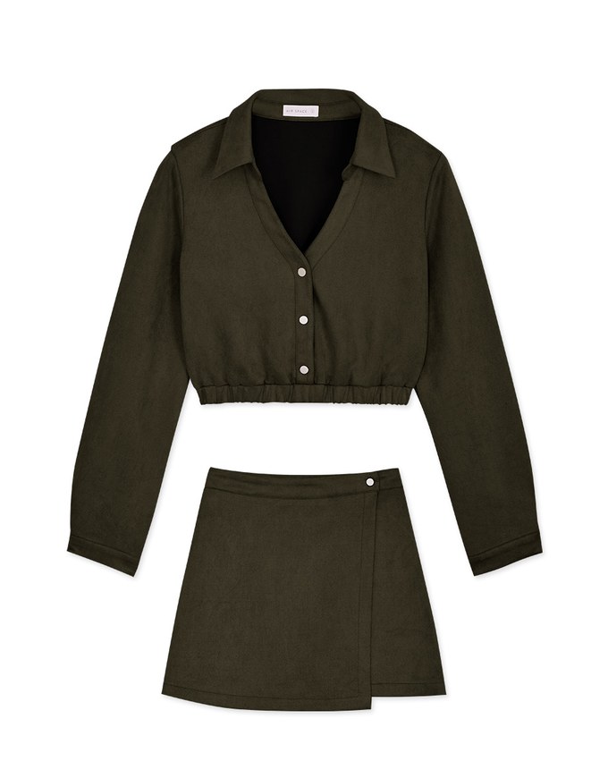 Lapel Suede Buttoned Set Wear
