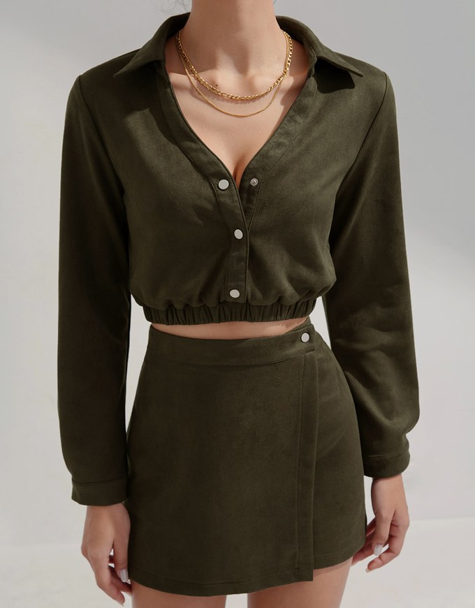 Lapel Suede Buttoned Set Wear