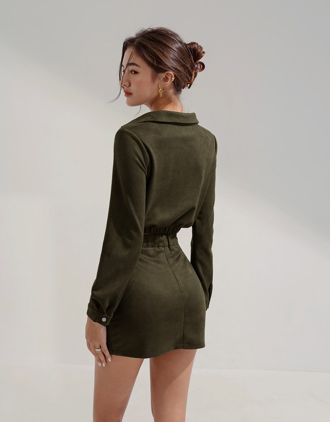 Lapel Suede Buttoned Set Wear