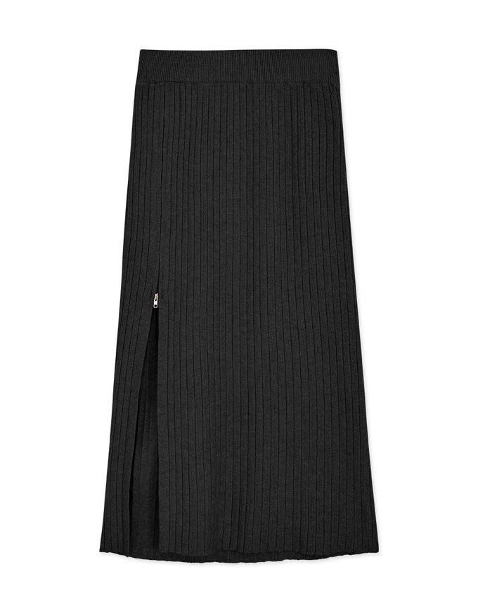 Side Zipper Slit Knit Maxi Skirt