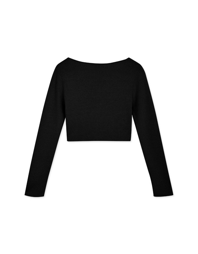U Collar Knit Fitted Crop Top