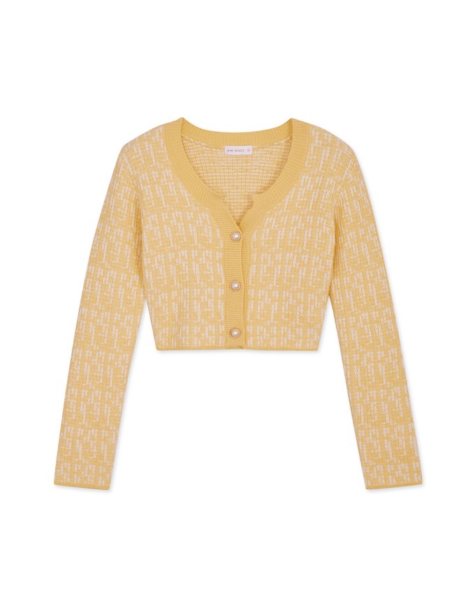 【I'M Meme Joint Name】Beaded Button Crop Knit Blazer Jacket