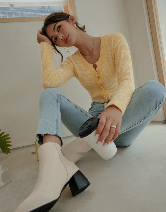 【I'M Meme Joint Name】Beaded Button Crop Knit Blazer Jacket